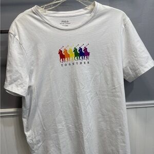 Polo by Ralph Lauren White Tee with Rainbow Polo Players Graphic